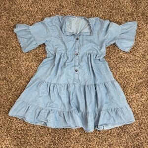 Blue Casual Tiered Sundress with Flutter Sleeves